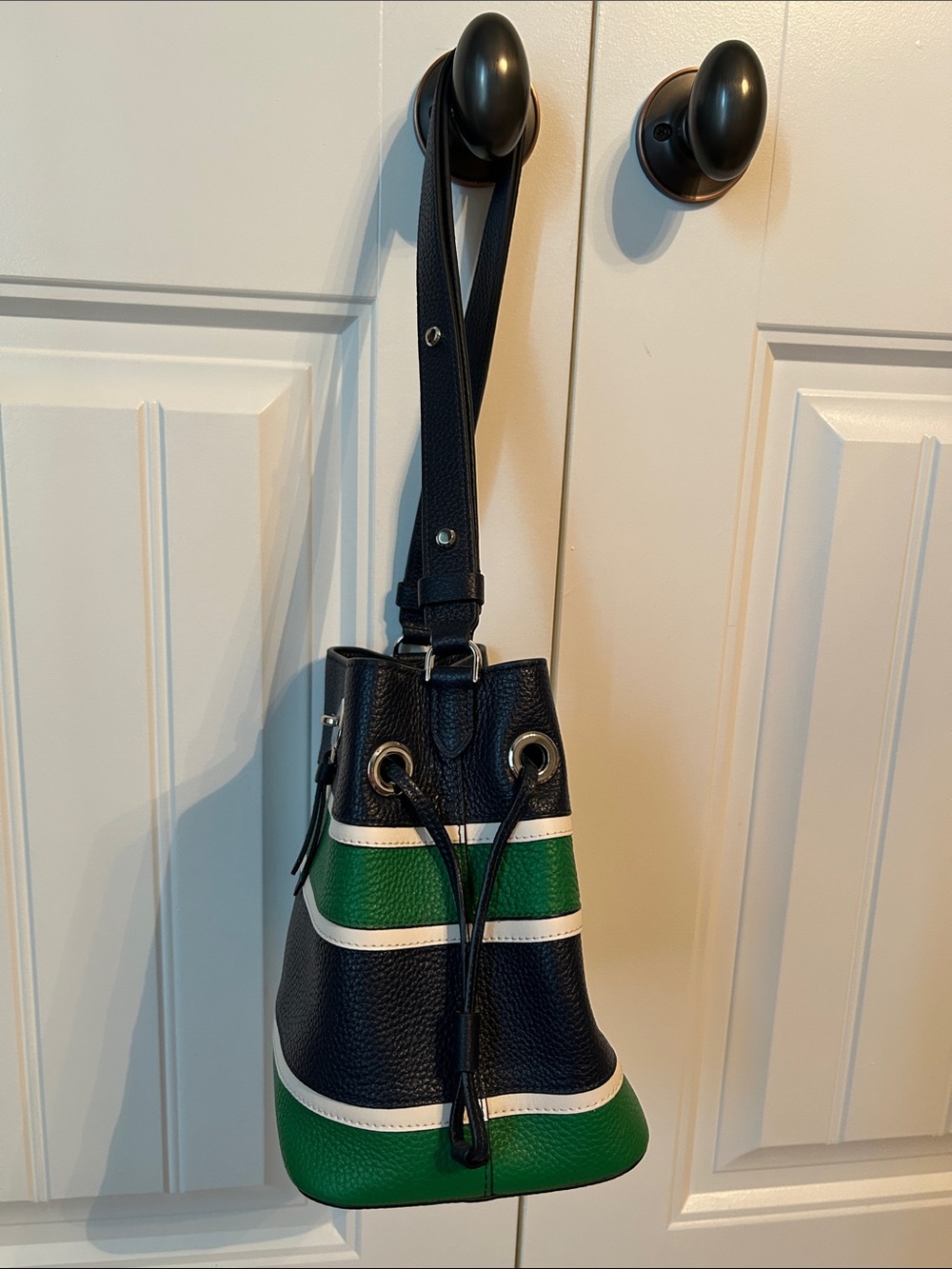 kate spade Navy, Green & White Striped Leather Shoulder Bag - Picture 3 of 8